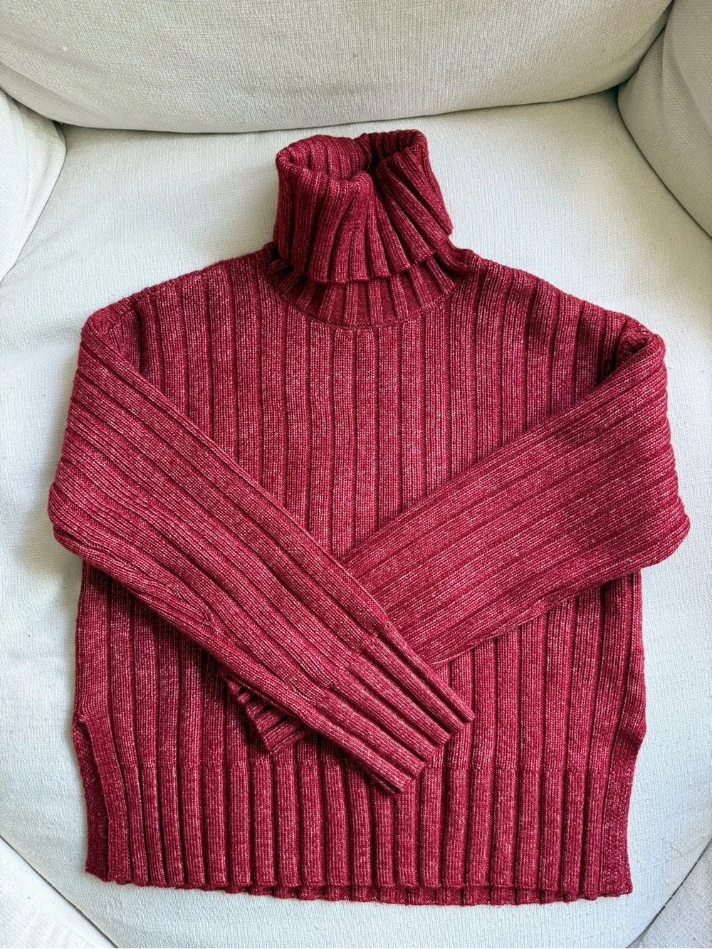 Cozy Red Ribbed Turtleneck Sweater Calvin Klein NWOT